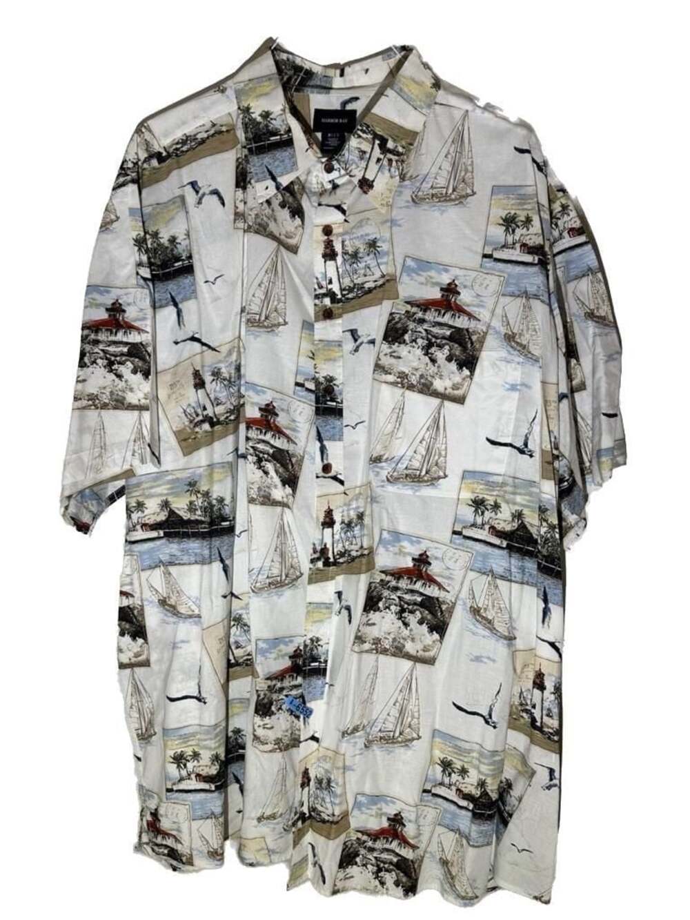 Harbor Bay Nautical Lighthouse Sailboat Print Short Sleeve Shirt 3XLT